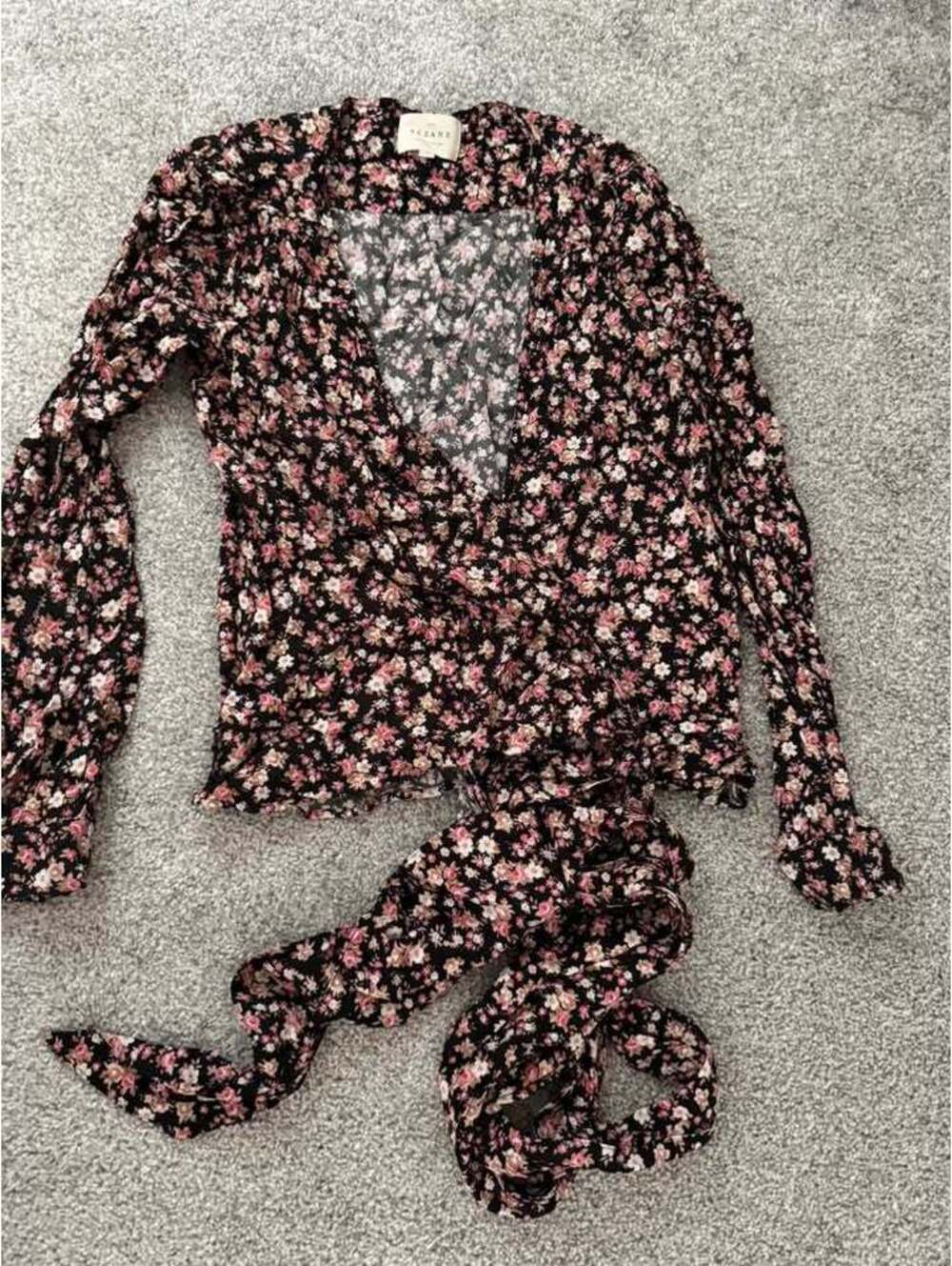Sezane Black Floral Wrap Blouse - FR 40 (US 8)